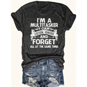 "I'm a Multitasker" Graphic Print Crew Neck Women's Casual Short Sleeve T-shirt